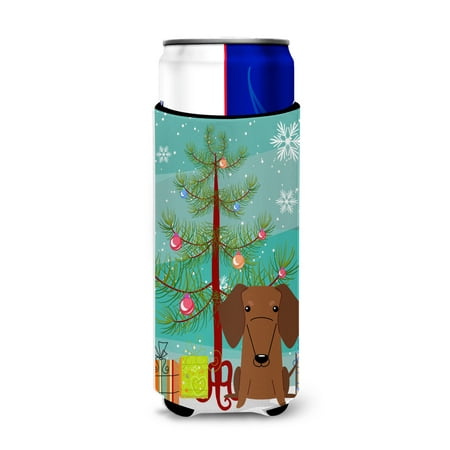 

Carolines Treasures BB4255MUK Merry Christmas Tree Dachshund Red Brown Michelob Ultra Hugger for slim cans Slim Can