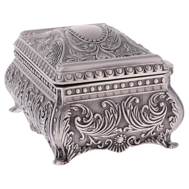 Langgg Retro Rectangle Jewelry Box Flower Sculpture Trinkets Chest Jewelry Case