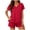 Red, variant on Qiopertar Women's V-Neck Short Sleeve Top and Drawstring Shorts Set Casual Comfy Two Piece Outfit with Side Slits and Pockets, Blue XXL