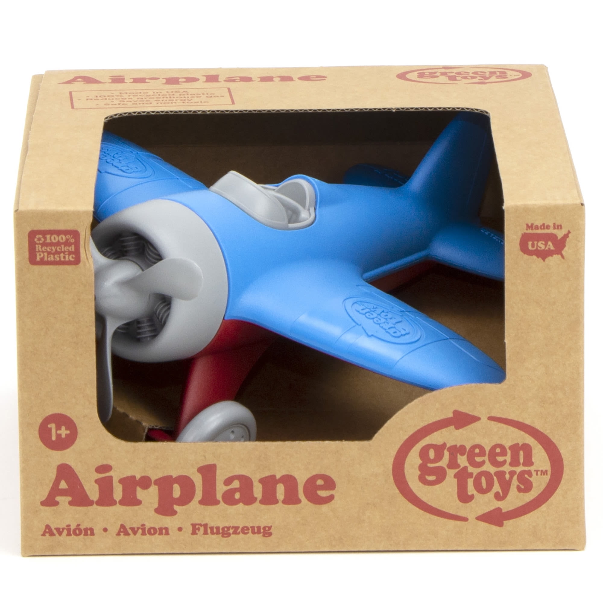 Green Toys: Airplane - Blue - Pretend Play Vehicle Toy, Recycled Material, Improve Aeronautical Knowledge, Spinning Propeller, Kids-Toddlers Ages 1+
