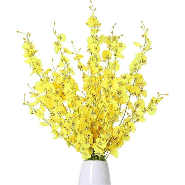 12Pcs Yellow Artificial Gypsophila Flowers, Artificial Orchids Flowers Silk Fake Dancing Orchids Bouquet (Yellow)