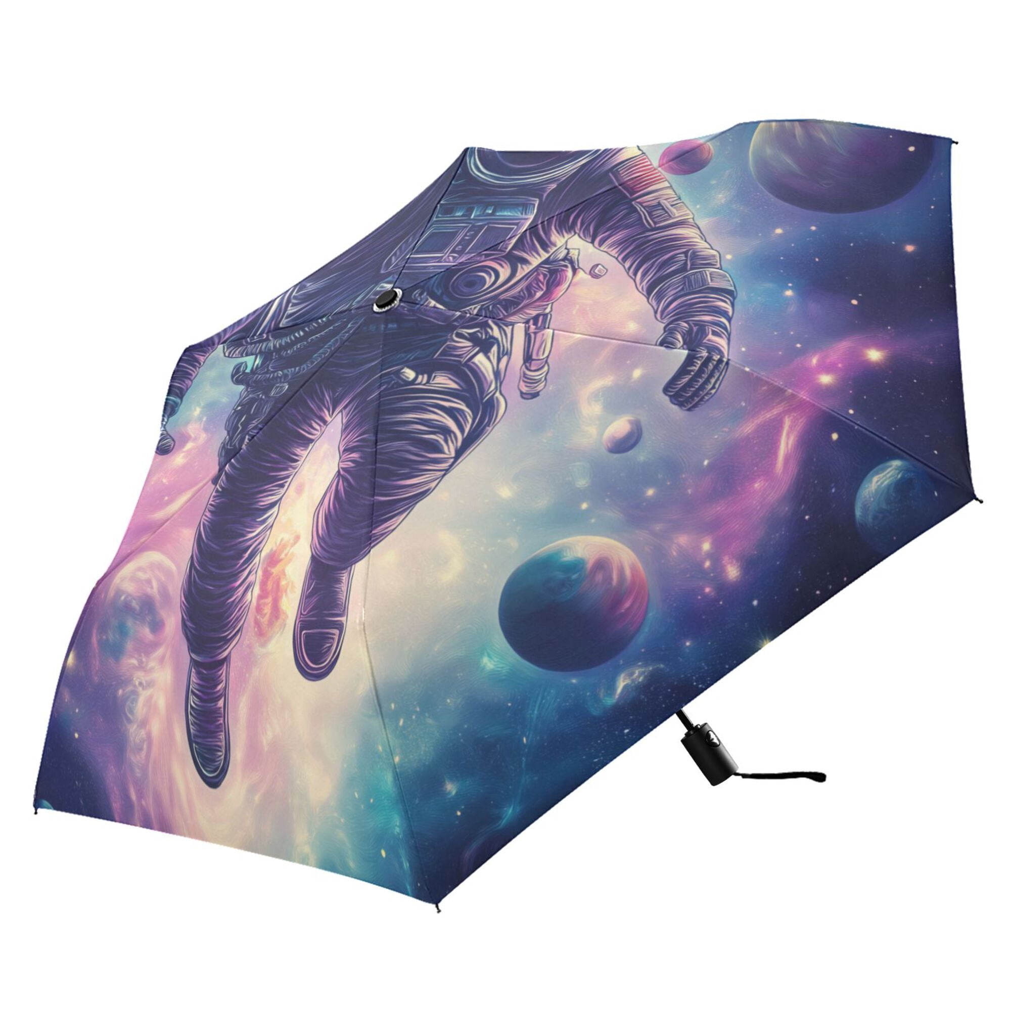 FORMRS Travel Umbrella Folding Auto Open Close Windproof Rain UV Protection, Astronaut Pattern