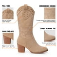 thumbnail image 4 of FAMITION Cowboy Boots for Women Pointed Toe Pull-On Cowgirl Boots Mid Calf Western Embroidered Booties Beige 9, 4 of 7
