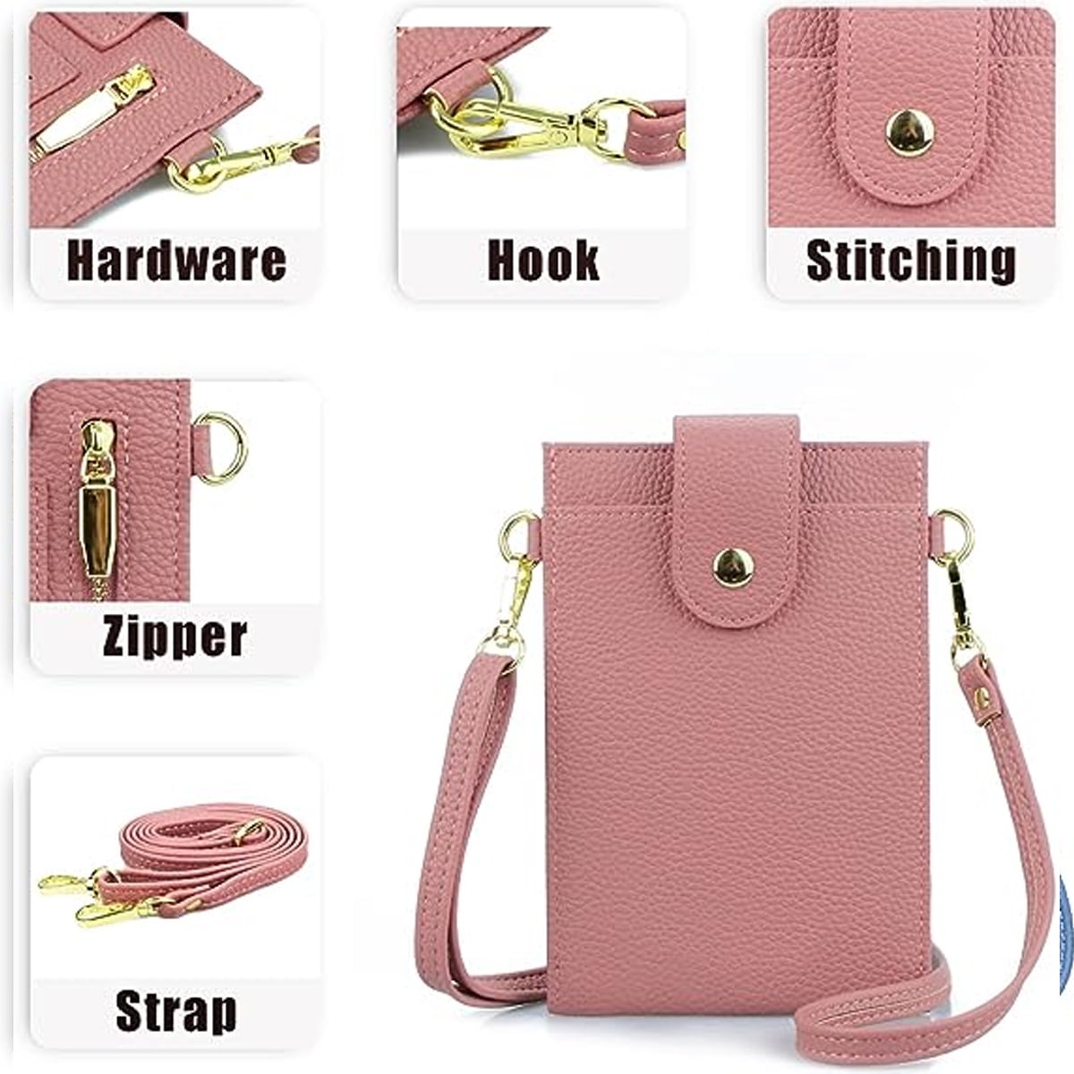 Small Cell Phone Wallet Purse Crossbody for Women Leather Slim Wallet Cellphone Crossbody Purse with Credit Card Slots Pink Walmart