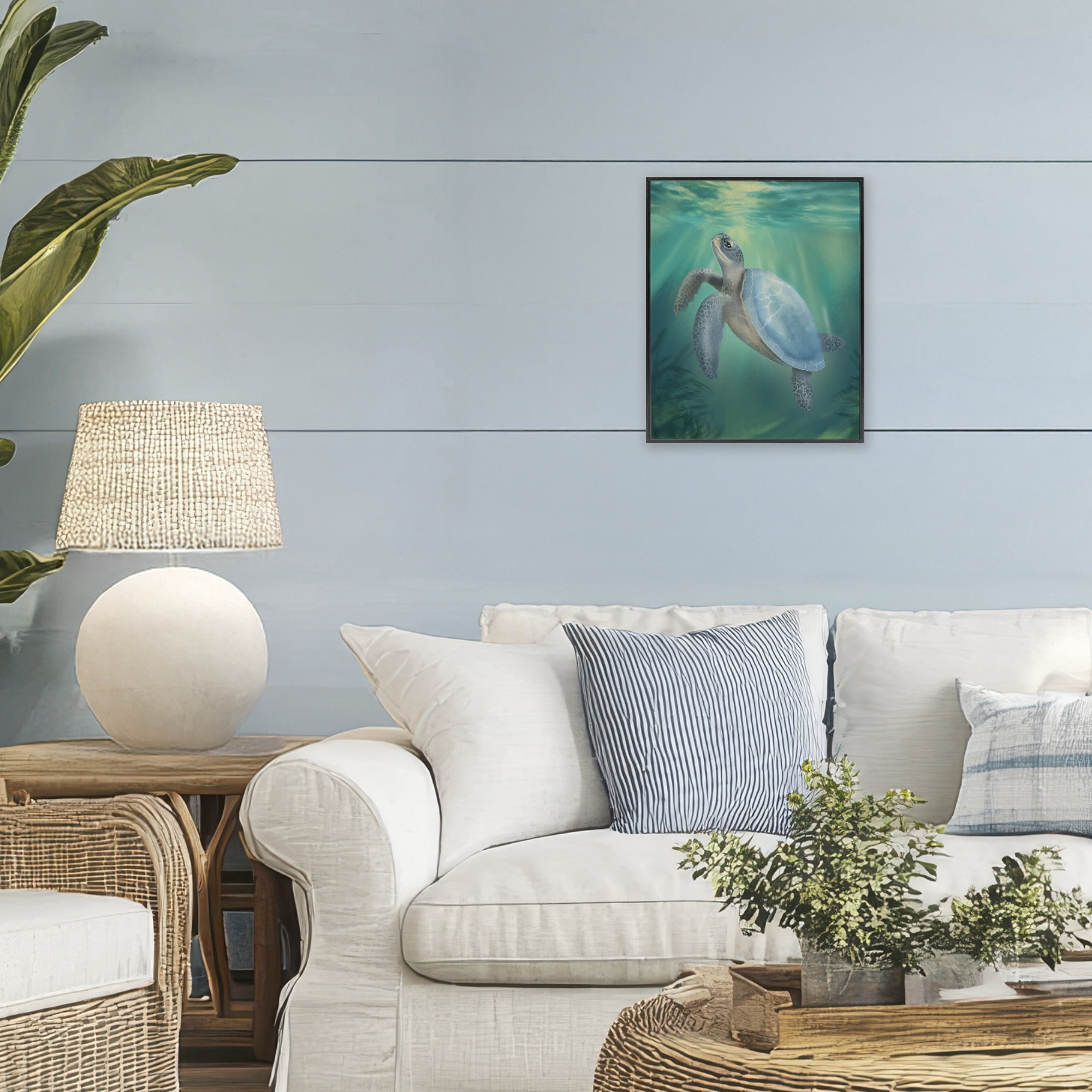 Stupell Industries Coastal Beach Sea Turtle Black Framed Giclee Art, design by Matthew Piotrowicz