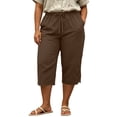 thumbnail image 5 of yardsong Womens Capri Pants Lace Trim Elastic Waist Casual Plus Size Summer Straight Leg Cropped Trousers with Back Pockets 2026 Brown,XXXXXL, 5 of 6