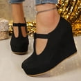 thumbnail image 6 of GERsome Closed Toe Wedge Heels for Women Elastic Ankle Strap Slip-On Casual Work Pumps Dress Shoes, Black Size 9, 6 of 8