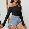 thumbnail image 4 of Easter Shirts Womens Shirts Casual Graphic Women's Temperament Slanted off Shoulder Long Sleeved Irregular Knitted T Shirt with Slim fit and Bottom Layer Top Compression Tops for Women Workout, 4 of 7