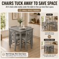 thumbnail image 4 of HSUNNS 5-Piece Counter Height Dining Table Set for 4, 34.5" Square Kitchen Table with 4 Upholstered X-Shaped Backrest Chair, Space-Saving Table and Chairs, Gray, 4 of 9