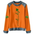 thumbnail image 4 of St Patrick's Day Sweatshirt for Women, Irish Shamrock Print Funny Graphic Pullover, Long Sleeve Crewneck Patchwork Casual Top, St Patty's Gift(Orange1,XL), 4 of 4
