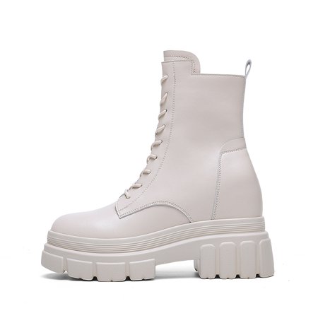 

Women‘s Thick Bottom Ankle Combat Boots Solid Color Soft Sole Zipper & Lace Up Booties Women‘s Outdoor Shoes