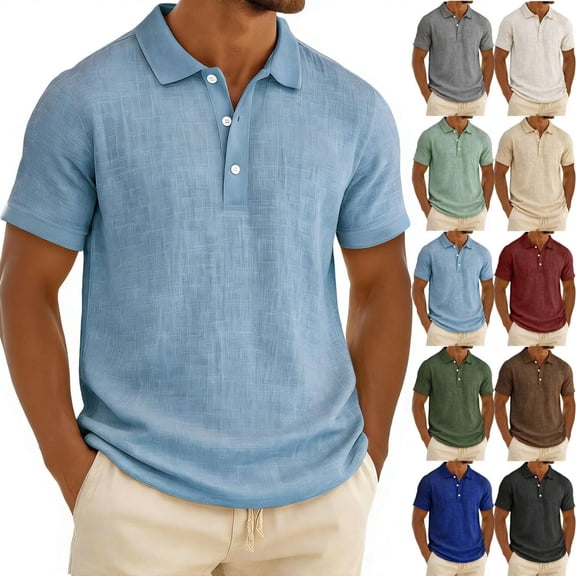 Luvrsol Plus Size Men's Solid Short Sleeve Collared Button-Down Casual Shirt, S-4XL
