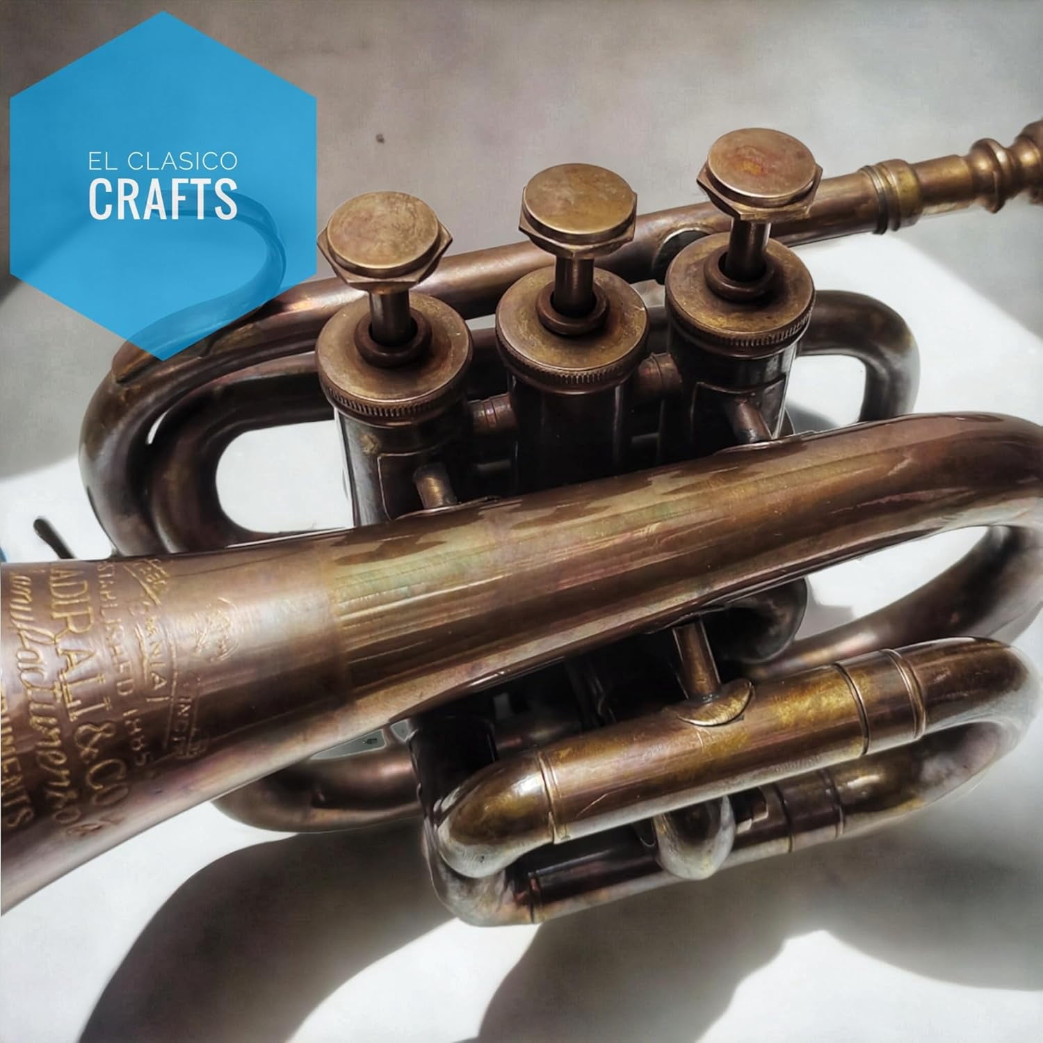 MM Vintage Bronze Antique Brass Trumpet Pocket Bugle Horn 3 Valve Mouthpiece Best for Gift and home decoration for musical theme