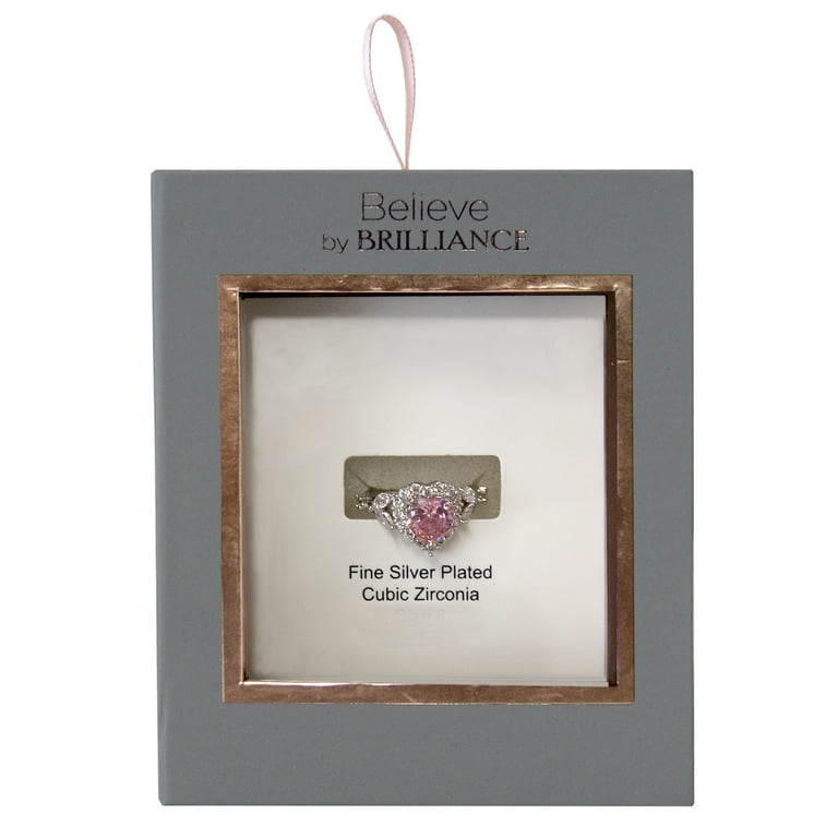 Believe by Brilliance Fine Silver Plate Heart Shaped Halo Engagement Ring with Cubic Zirconia Stones Walmart
