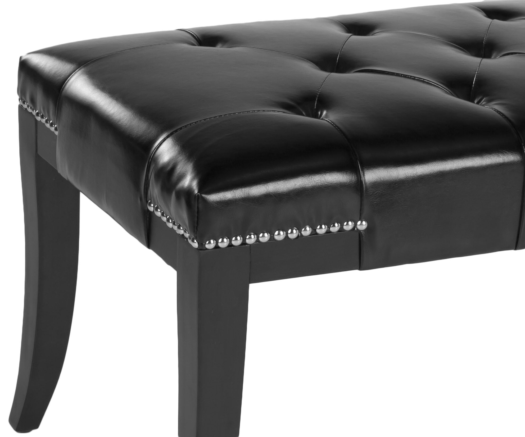 SAFAVIEH Gibbons Classic Glam Upholstered Bench w/ Nail Heads, Black