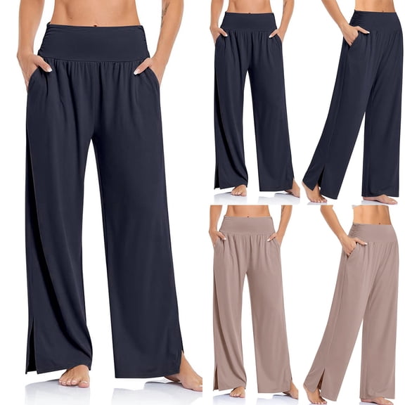 Women's Wide Leg Yoga Pants High Waist Adjustable Tie Casual Loose Joggers with Pockets