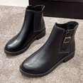 thumbnail image 4 of NECHOLOGY Botas Mujer Zapatos Botines para mujer Moda mujer cuero artificial Color sólido otoño suela gruesa tacones cuadrados Slip On Botines cortos zapatos de punta redonda (Black, 6.5), 4 of 7