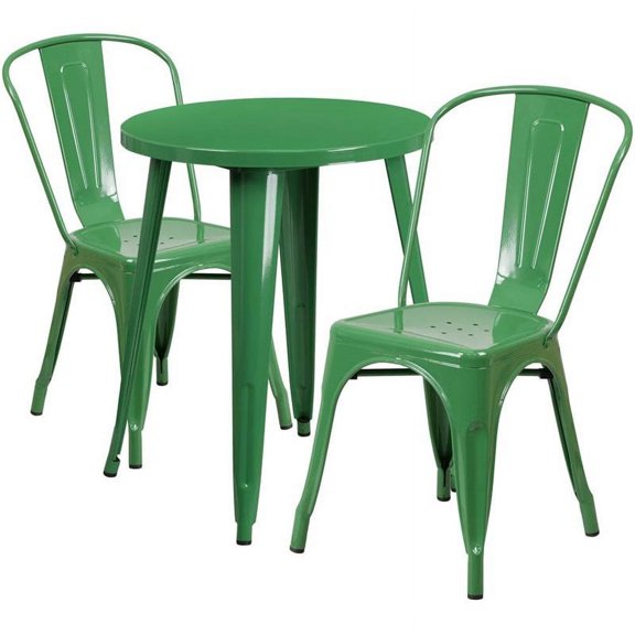 Bowery Hill 3 Piece 24" Round Metal Patio Bistro Set in Green