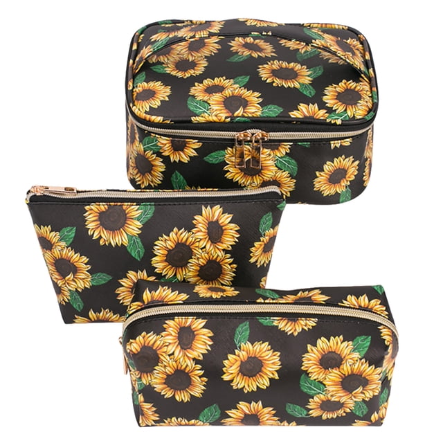 3PCS Daisy Makeup Bags Portable Cosmetic Organizer Pouches Travel Toiletry Bags