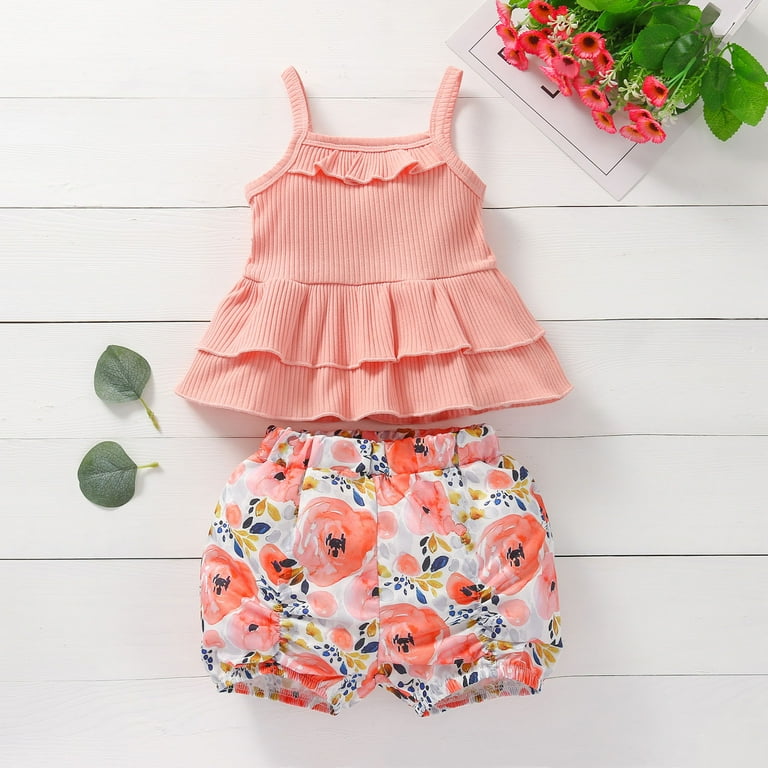 KBKYBUYZ Baby Girl Summer Outfits Toddler Baby Girls Small Floral Print Sling Clothes Comfortable Cute Tow piece On Sale