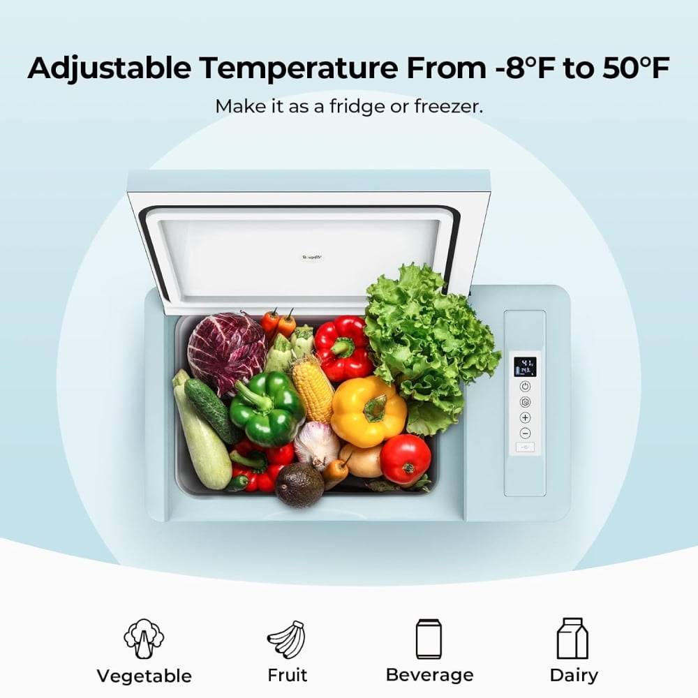 BougeRV Green 23Qt Car Refrigerator 12 Volt Fridge Portable Freezer Compressor Cooler 12/24V DC 110~240V AC, -7℉~50℉ for RV Truck Vehicle Boat Outdoor & Home Use