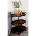 thumbnail image 3 of DecMode 25" x 30" Brown Wood Rolling Oval 3 Shelf Bar Cart with Black Metal Frame, 1-Piece, 3 of 14