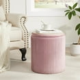 thumbnail image 2 of Round Ottoman with Storage Set of 2,Vanity Stool with Storage for Bedroom, Ottoman Coffee Table,Small Velvet Foot Stool for Living Room, Pink, 2 of 16