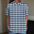 thumbnail image 2 of TOWMUS Linen Shirts Women Women's Summer Doll Neck Top With Print Short Sleeve Pullover Top Casual Shirts for Women Womens Tops Dark Blue, 2 of 4