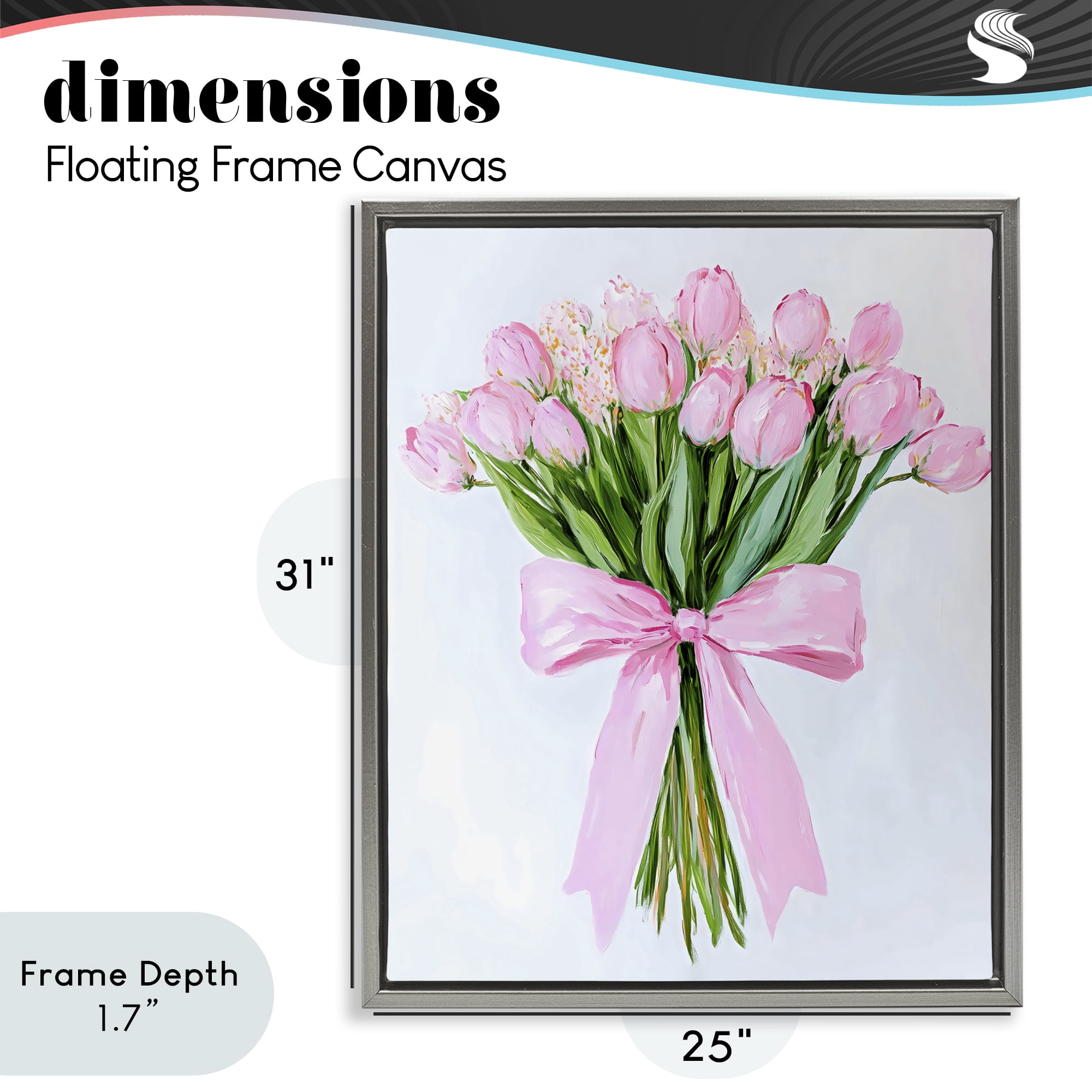 Stupell Industries Soft Pink Tulips with Ribbon Gray Framed Floater Canvas Wall Art, design by The Prints Vibe