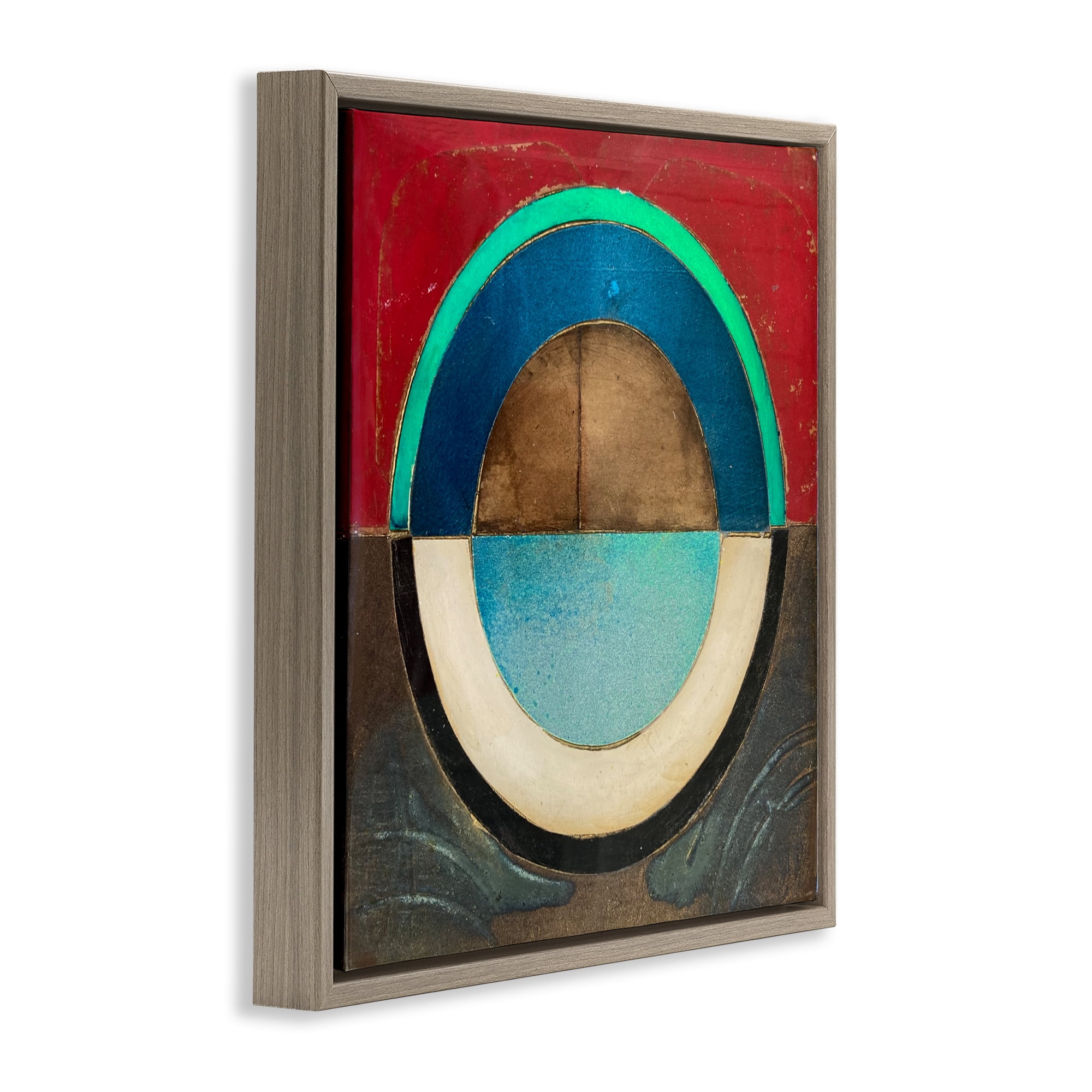 Stupell Industries Round Distressed Circle Brown Framed Floater Canvas Wall Art, design by Matthew Finger