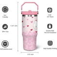 thumbnail image 2 of Cartoon Hello Pink Heart Cat 30oz Tumbler with Handle Cute Kawaii Water Bottle for Girl Women Stainless Steel Insulated Travel Coffee Cup with Straw and Lid, 2 of 5