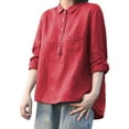 thumbnail image 6 of KBZDBZC Dressy Blouses for Women Women's Lapel Neck Casual Solid Colour Cotton and Linen Long Sleeve Shirt Women Shirts Womens Tops Womens Tshirts (Red,L), 6 of 6