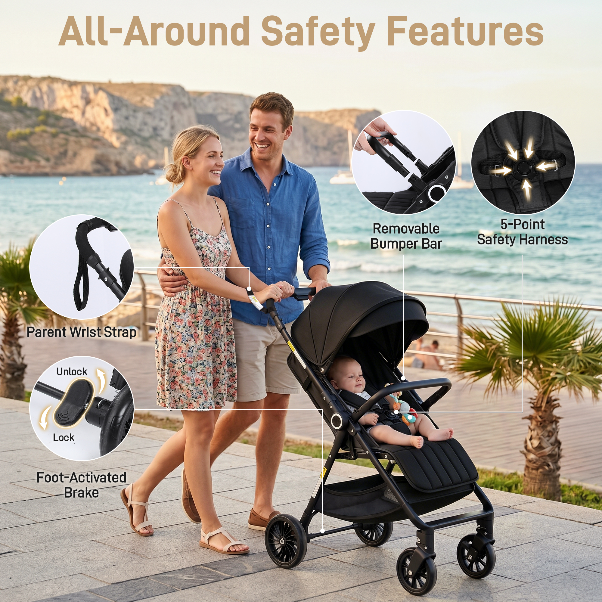Vomeast Lightweight Foldable Stroller with Reversible Handle photo 7