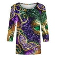 thumbnail image 4 of Jsaierl 3/4 Sleeve Tops for Women Plus Size Mardi Gras Mask Graphic Shirts Funny Crewneck T Shirt Blouses Trendy Carnival Themed T-shirts, 4 of 5