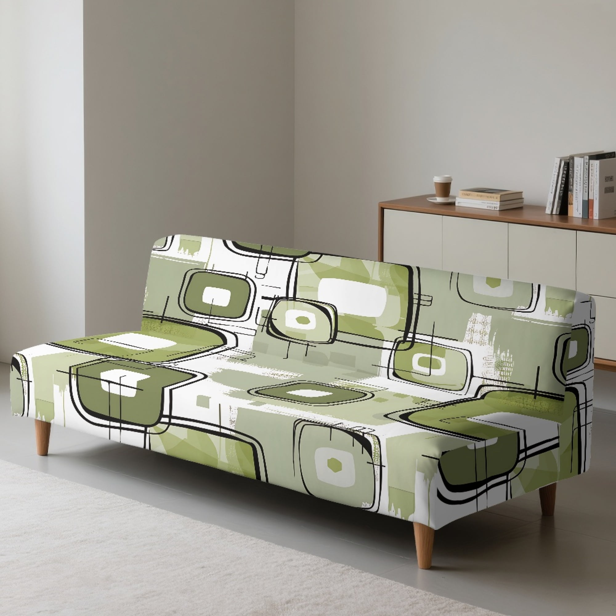 ZIATUBLES Abstract Geometry Armless Sofa Futon Slipcovers, Stretch Couch Cover Dustproof Elastic Furniture Protector Machine Washable for Living Room Bedroom