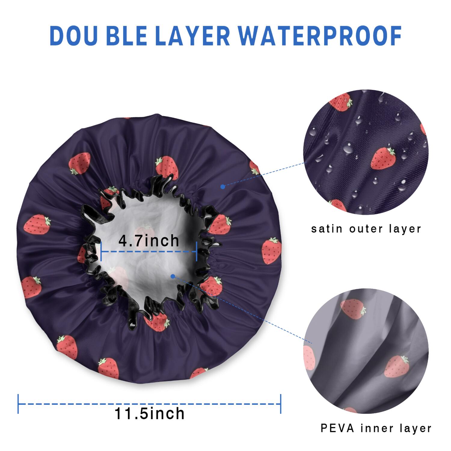 Shower Caps,Red Strawberry Plants Dark Pattern Waterproof Shower Cap for Women 4 Pieces,Double Reusable Hair Cover for Shower PEVA Elastic Stretch Hem