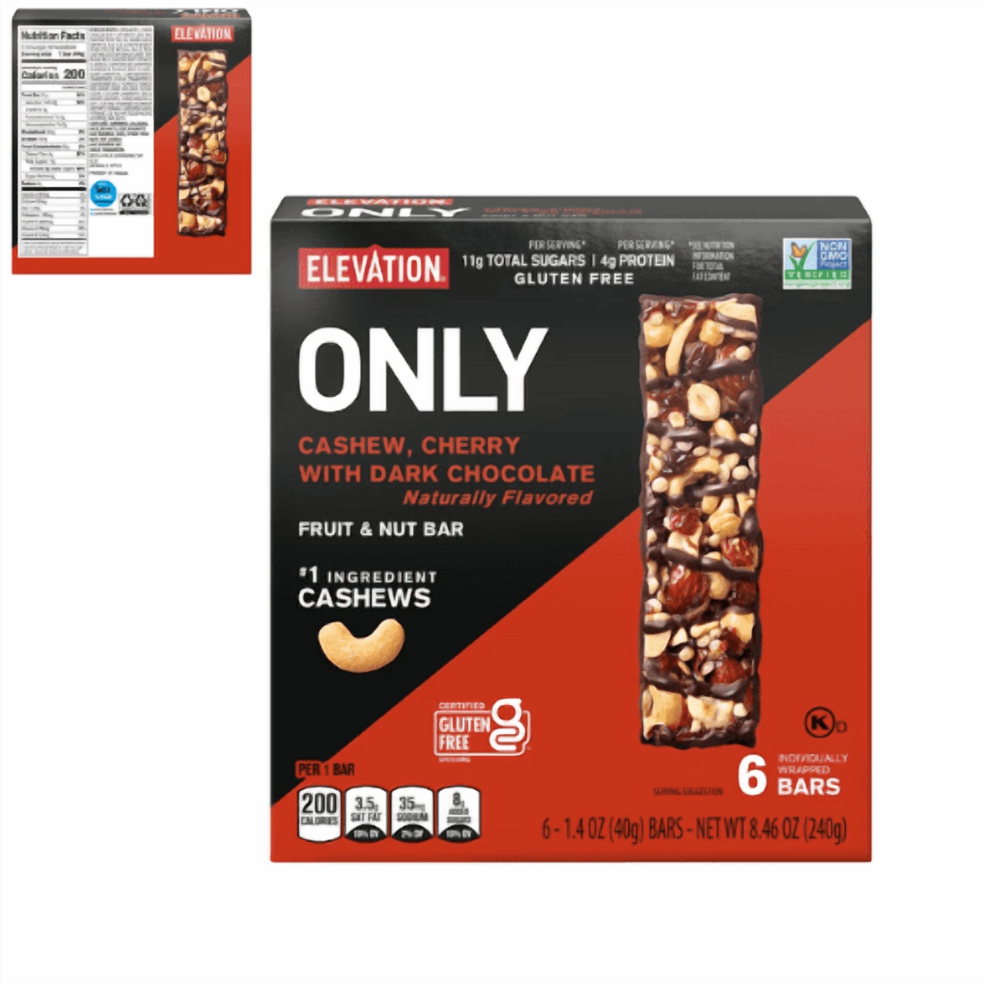 Elevation Dark Chocolate Cherry Cashew Fruit and Nut Bar, 8.4 oz Pack 2