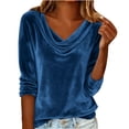 thumbnail image 2 of TaTaai Women's Solid Color Golden Velvet Drape Pleated Collar Three Quarter Sleeve Blouses, Elegant Temperament Commute All Match Slim Tops Gift, 2 of 8