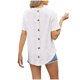 thumbnail image 3 of Camisetas de Manga Larga de las Mujeres de Color Sólido Botón Trasero Manga Corta Superior, Suelto Ajuste Casual Camiseta Diaria, 3 of 7