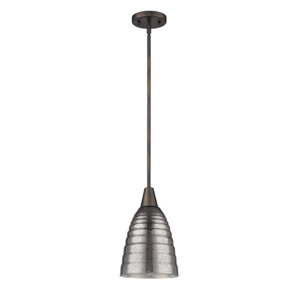 homeroots Éclairage 398194 Brielle Suspension Bronze Frottée 1 Lumière avec Abat-Jour en Verre Côtelé