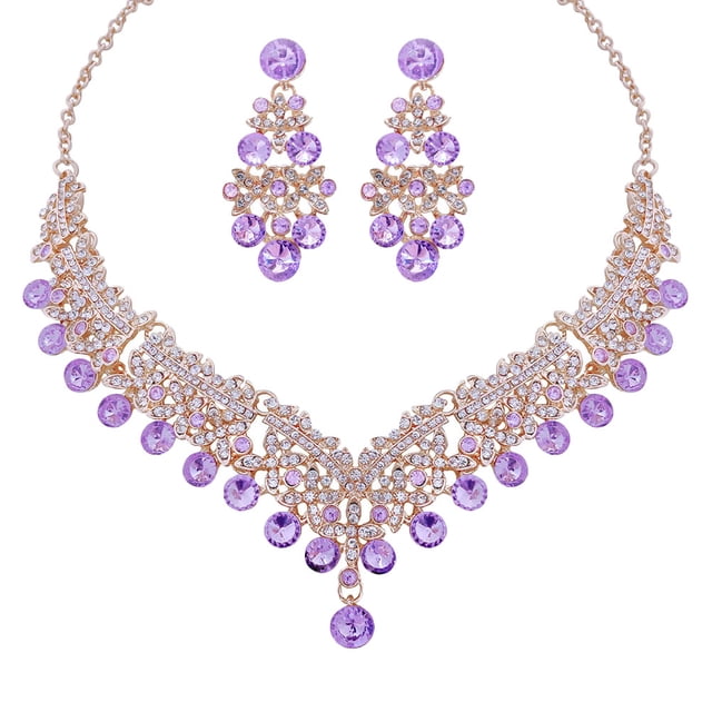 KAKOWELY 1 juego de collar y pendientes de boda con brillantes diamantes de imitación y cadena para el cuello.