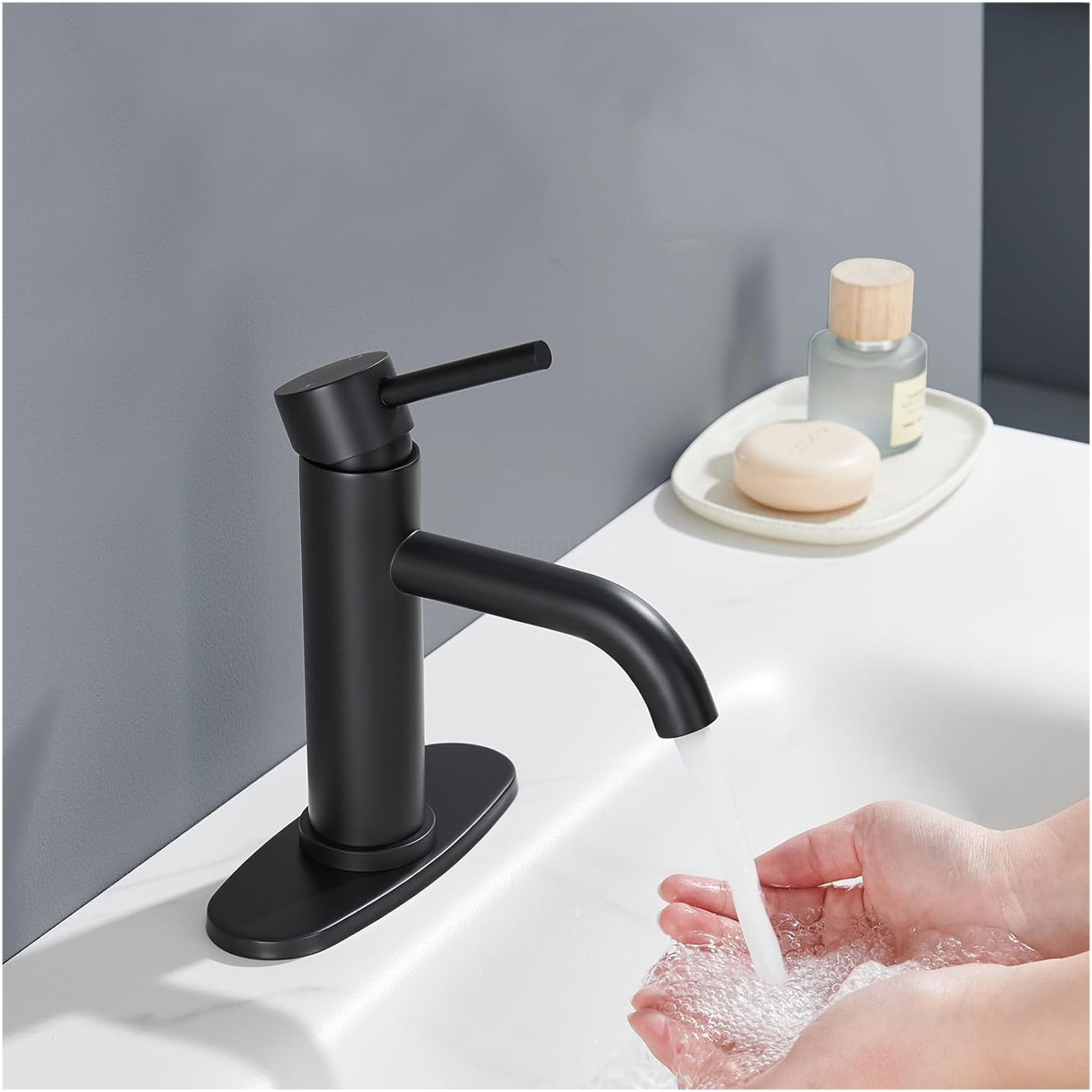 JERFIT Single Handle Bathroom Sink Faucet, Matte Black Brushed Nickel Finish, 1-Hole Vanity Faucet, Anti-Rust Stainless Steel Construction with Ceramic Cartridge