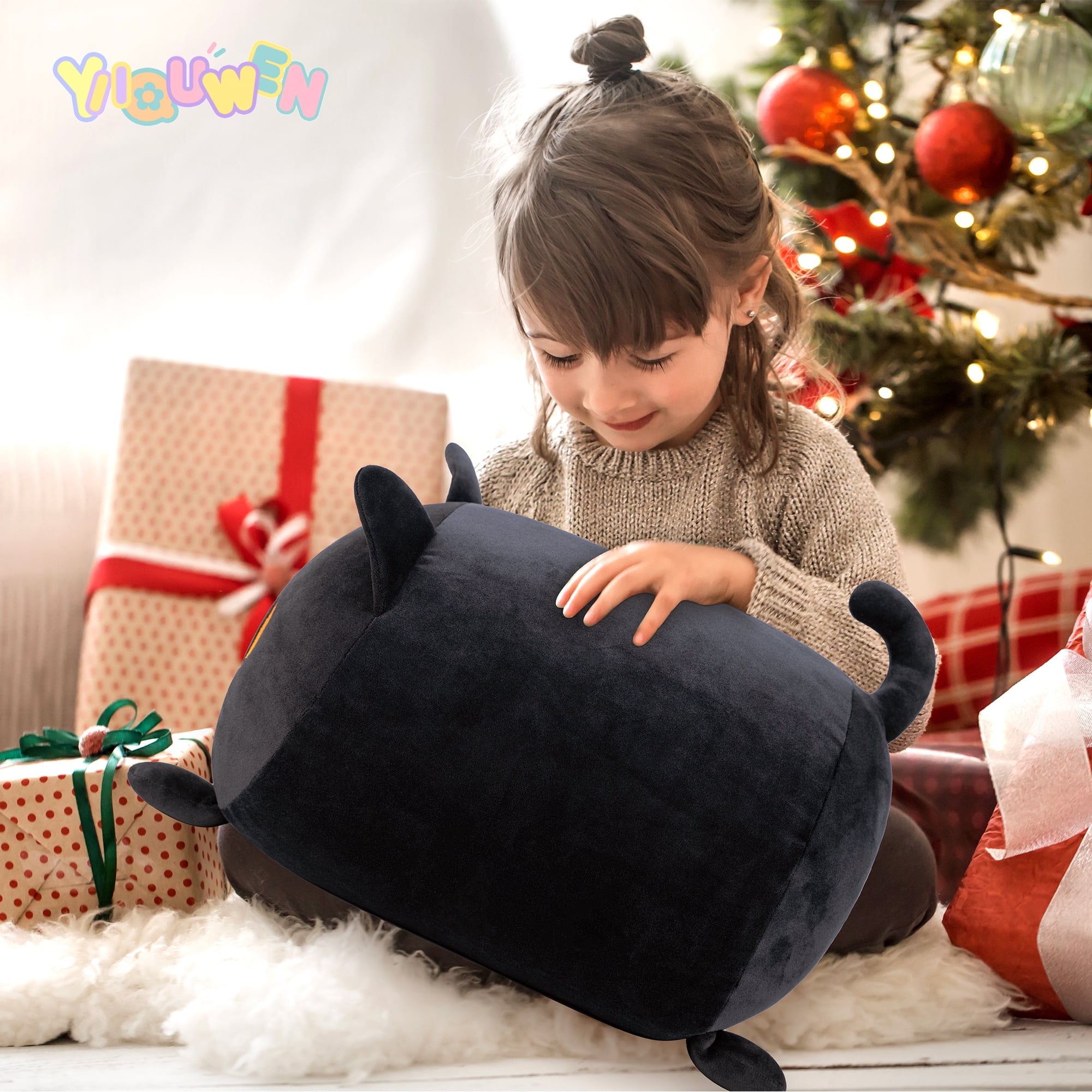 5Pcs Black Cat Stuffed Animal, Cats Mommy Plush Toy Set with 4 Baby, Soft Pillow, Christmas, Thanksgiving, Birthday Gift for Girls Boys Kids Decor