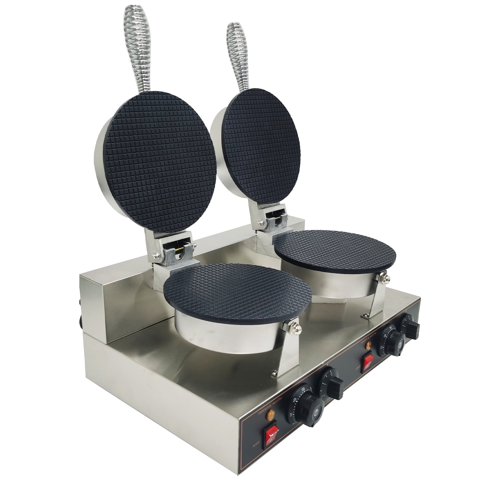 INTBUYING Commercial Ice Cream Cone Maker Machine Electric Double Station Baker Stainless Steel