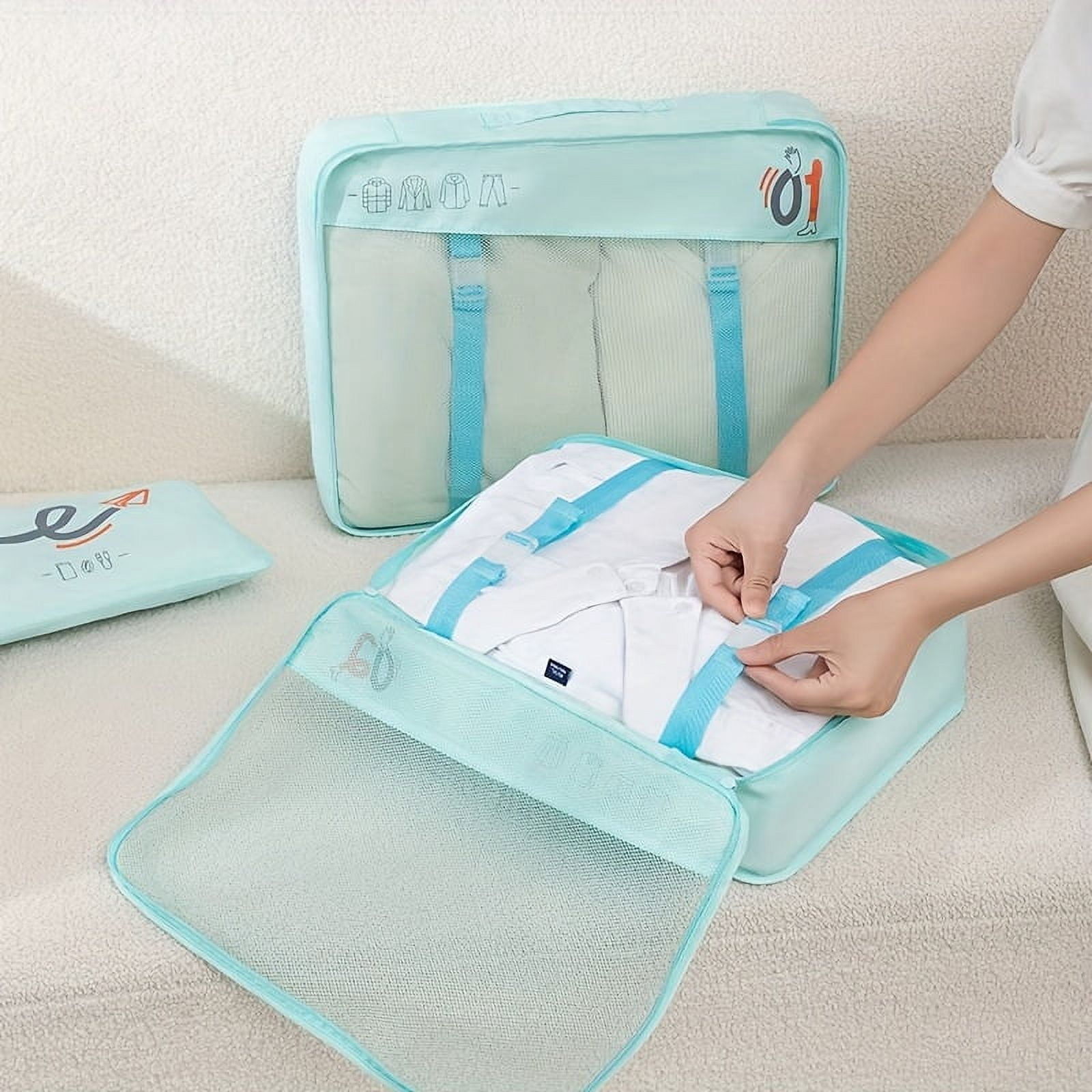 6pcs Travel Luggage Packing Cubes, Portable Clothes Storage Bag, Foldable Underwear Organizer Laundry Pouch