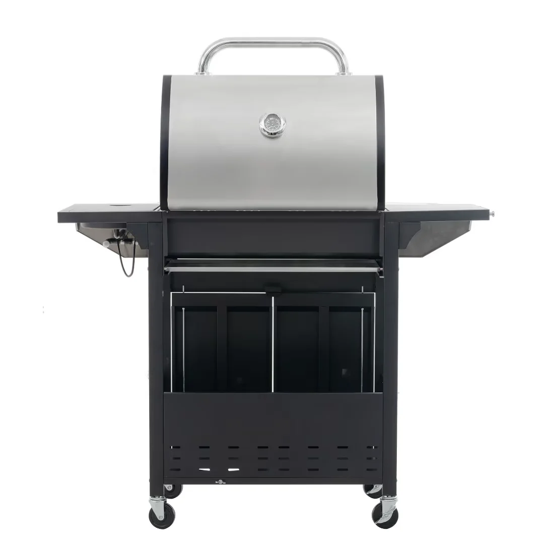 Leuco 4 Burner BBQ Propane Gas Grill, 46,500 BTU Stainless Steel Patio Garden Barbecue Grill with Stove and Side Table