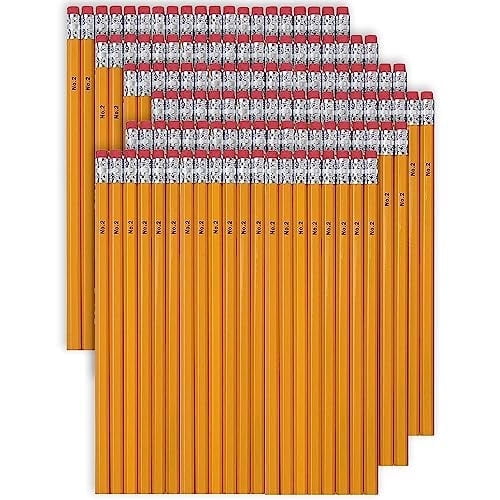 100 Pack of 20 Unsharpened Wood Cased #2 Yellow Pencils Per Pack with Rubber Eraser Tips for 2,000 Pencils Total