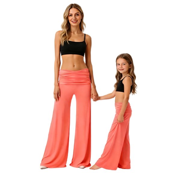 Nestiefly Gaucho Pants for Girls Wide Leg Capri Pants Ruched Waist Cropped Comfy Summer Casual Beach Coluttes Bottom Watermelon Red 140