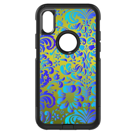 DistinctInk Custom SKIN / DECAL compatible with OtterBox Commuter for iPhone XS MAX (6.5" Screen) - Green Blue Teal Floral Pattern