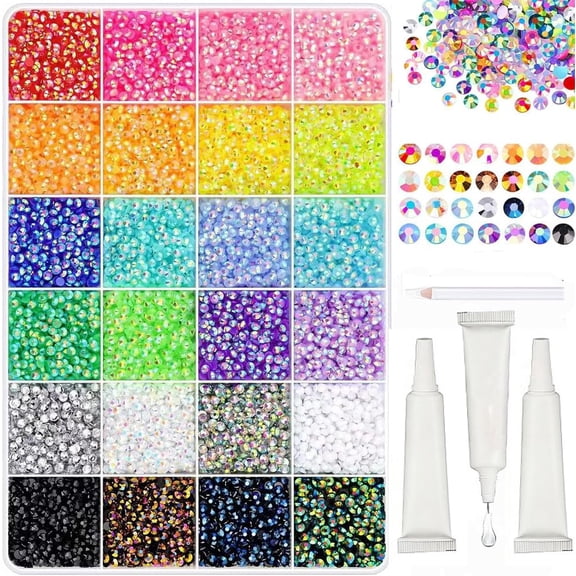24000PC Resin Bedazzling Kit Rhinestones, Include 3*10ml B7000 Glue, 1*Tweezers, 1*Adhesive Pen -  Mixed-Color 3mm Bedazzling Crystal for Nail Art Crafting Book Makeup
